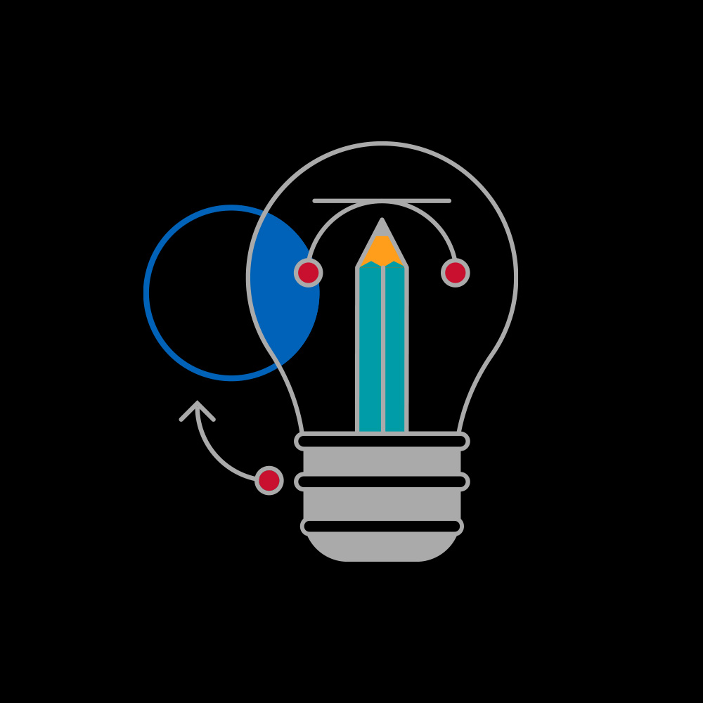 Illustration of a lightbulb with flowchart planning and execution graphics